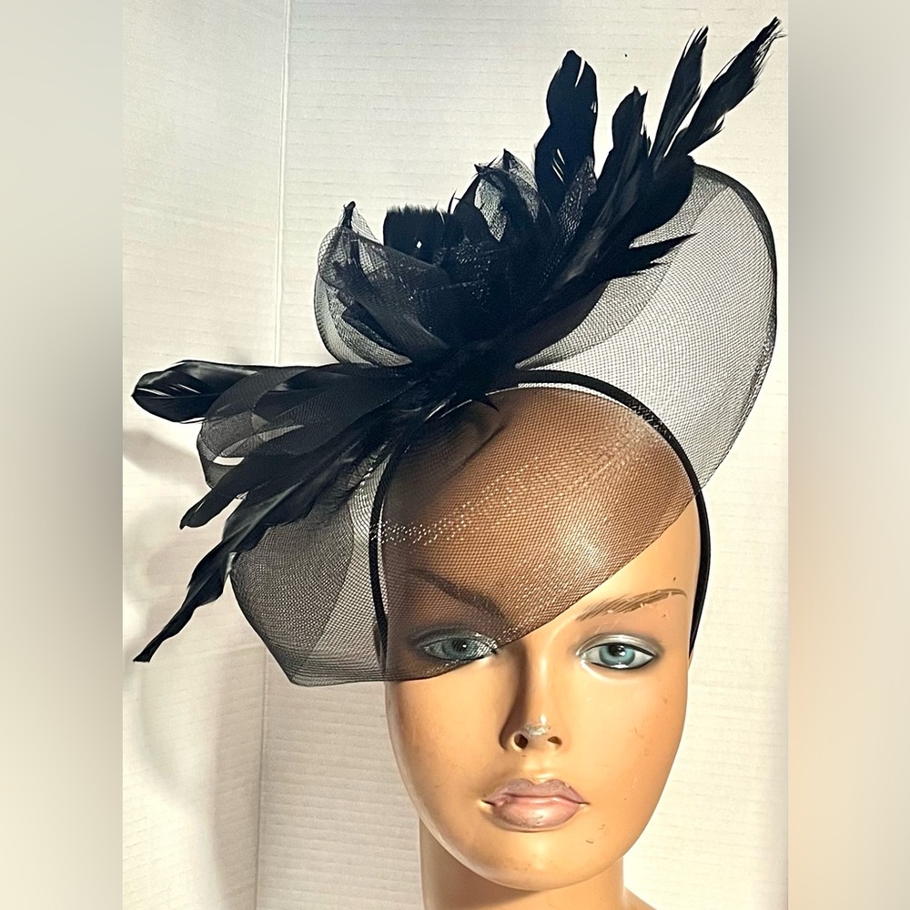 Natasha Black Fascinator Feather Headband Hat